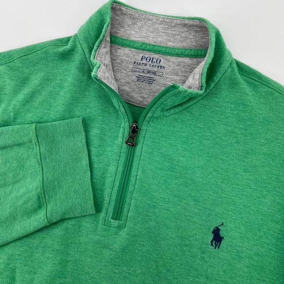 Polo Ralph Lauren Men's L Green 1/4 Zip Pullover Long Sleeve Casual Sweatshirt - Picture 1 of 8